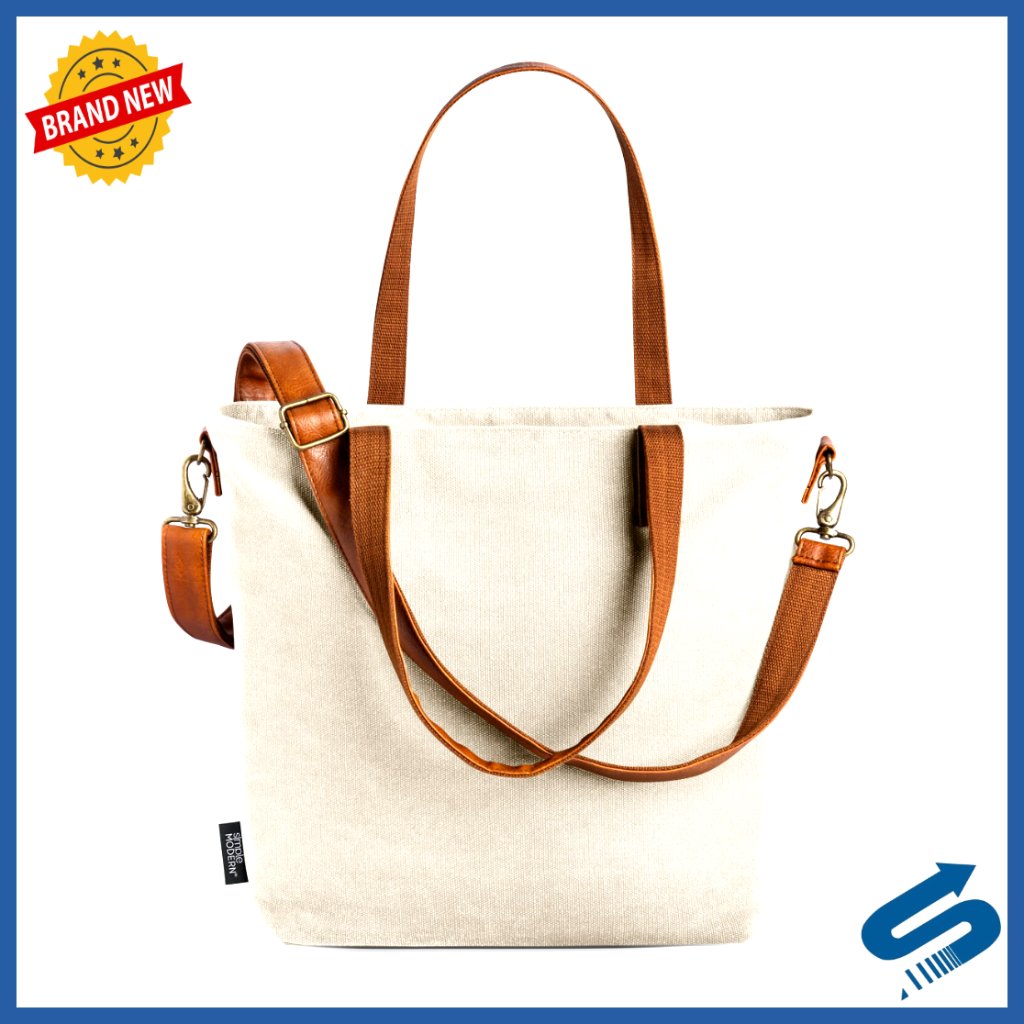 Large Canvas Tote Bag With Multiple Pockets For Water Bottles